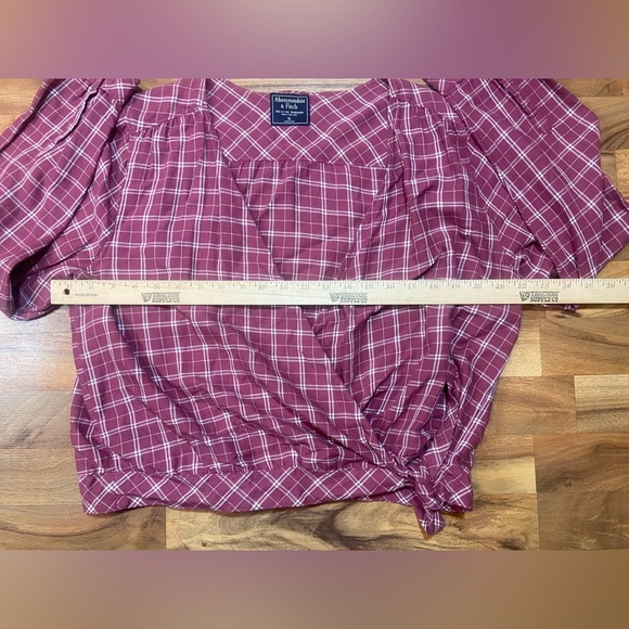 Abercrombie & Fitch Cropped Plaid Wrap Top Maroon Womens Size XL - Picture 6 of 7